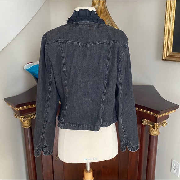 INC black ruffled crop stretchy Jean jacket M - Picture 4 of 7
